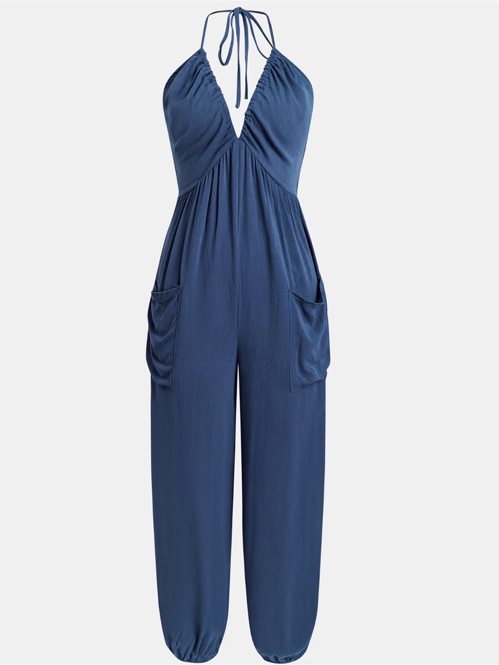 Cupshe Blue Halter Wide-Leg Jumpsuit